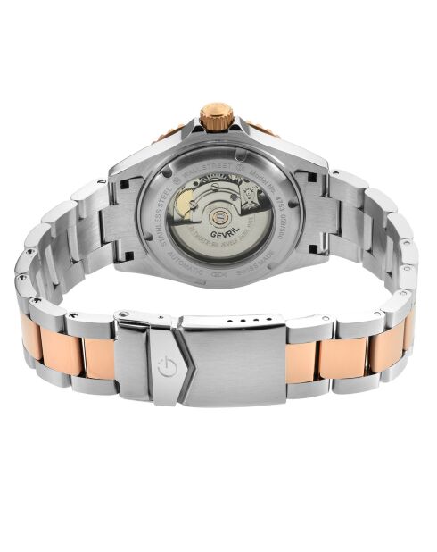 Wall Street automatisch herenhorloge in zilver/roségoud staal