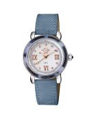 Montre Quartz Femme Marsala Tortoise en Cuir & Diamants 0.063 ct bleu clair