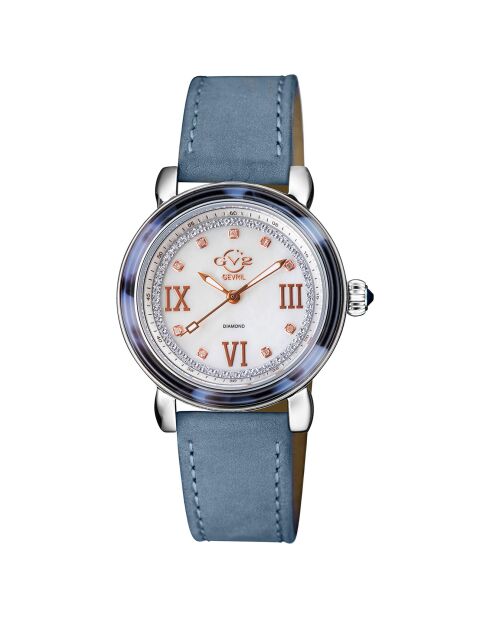 Montre Quartz Femme Marsala Tortoise en Cuir & Diamants 0.063 ct bleu clair