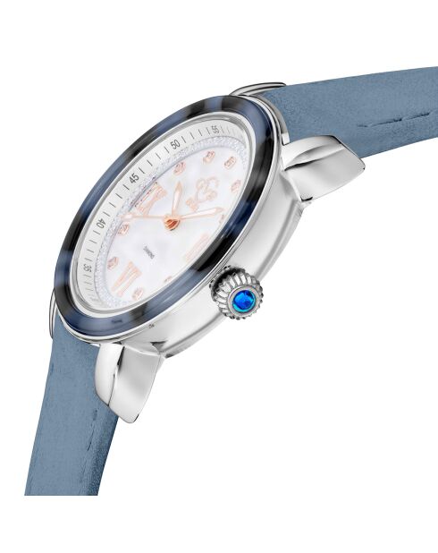 Montre Quartz Femme Marsala Tortoise en Cuir & Diamants 0.063 ct bleu clair