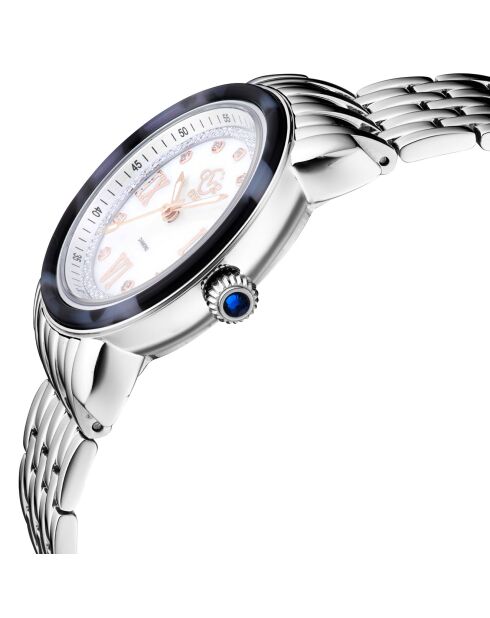 Montre Quartz Femme Marsala Tortoise en Acier & Diamants 0.063 ct argentée