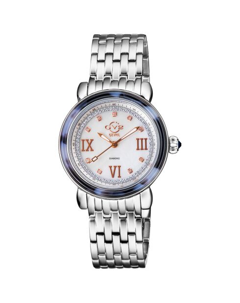 Montre Quartz Femme Marsala Tortoise en Acier & Diamants 0.063 ct argentée