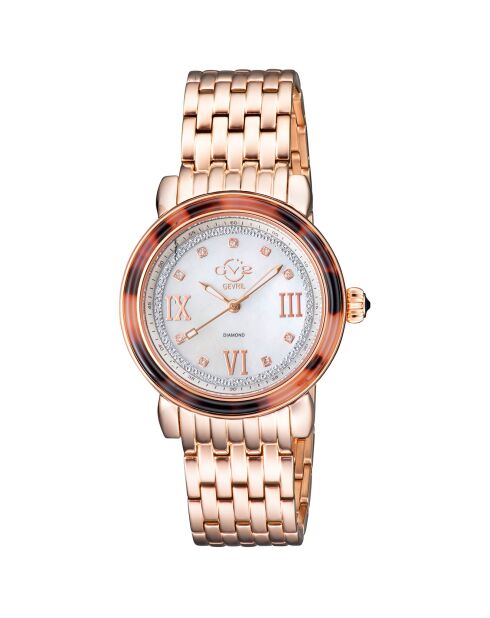 Montre Quartz Femme Marsala Tortoise en Acier & Diamants 0.063 ct rose doré