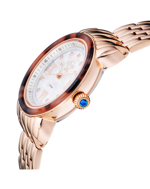 Montre Quartz Femme Marsala Tortoise en Acier & Diamants 0.063 ct rose doré