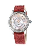 Montre Quartz Femme Marsala en Cuir & Diamants 0.096 ct rouge