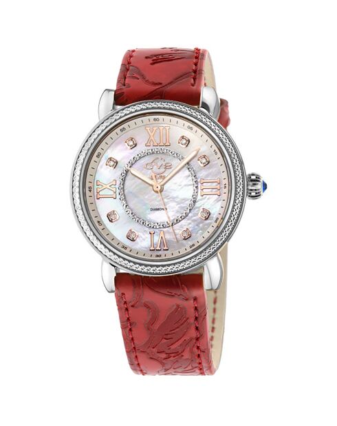 Montre Quartz Femme Marsala en Cuir & Diamants 0.096 ct rouge