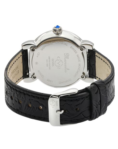 Montre Quartz Femme Marsala en Cuir & Diamants 0.096 ct noire