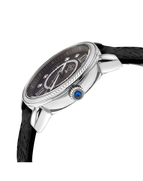 Montre Quartz Femme Marsala en Cuir & Diamants 0.096 ct noire