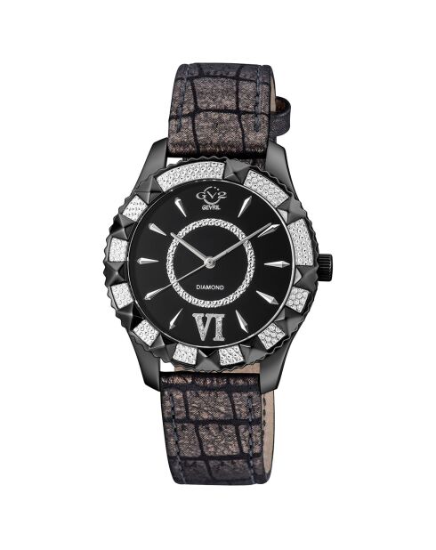 Montre Quartz Femme Venice en Cuir & Diamants 0.04 ct noire