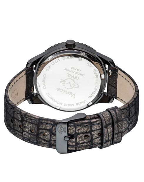 Montre Quartz Femme Venice en Cuir & Diamants 0.04 ct noire