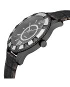 Montre Quartz Femme Venice en Cuir & Diamants 0.04 ct noire