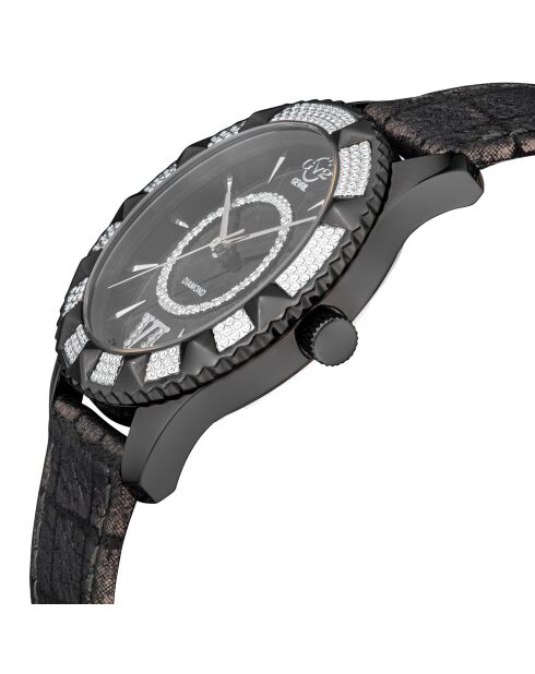 Montre Quartz Femme Venice en Cuir & Diamants 0.04 ct noire