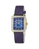 Montre Quartz Femme Padova en Cuir, Diamants 0.012 ct & Pierres semi-précieuses bleue