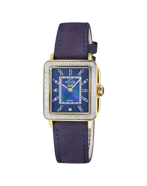 Montre Quartz Femme Padova en Cuir, Diamants 0.012 ct & Pierres semi-précieuses bleue