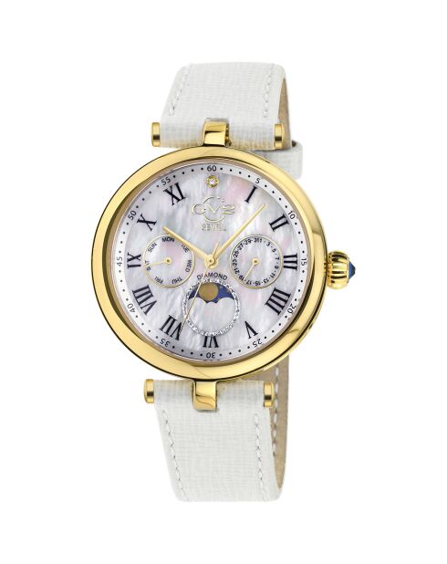 Montre Quartz Femme Florence en Cuir & Diamant 0.009 ct blanche