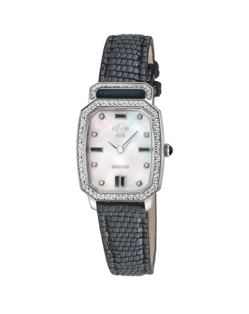 Montre Quartz Femme Pavia en Cuir & Diamants noire