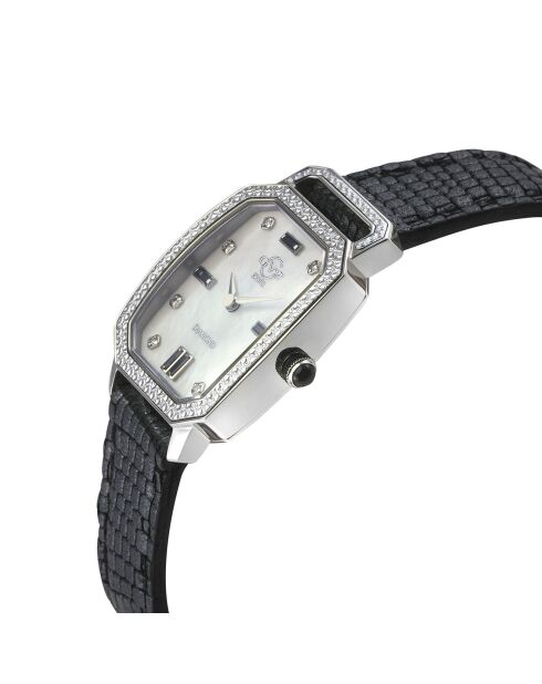 Montre Quartz Femme Pavia en Cuir & Diamants noire