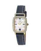 Montre Quartz Femme Pavia en Cuir & Diamants bleue