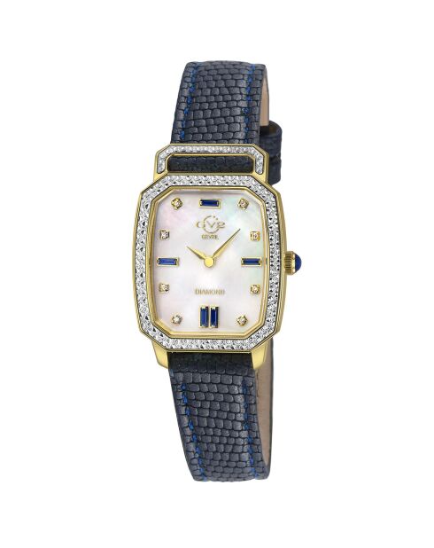 Montre Quartz Femme Pavia en Cuir & Diamants bleue
