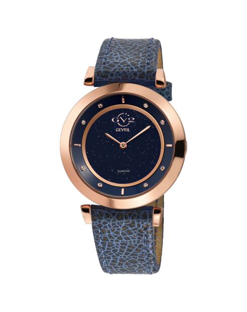 Montre Quartz Femme Lombardy en Cuir & Diamants 0.04 ct bleu/doré