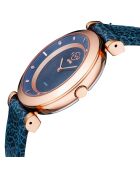 Lombardy kwartshorloge voor dames in leer en diamanten 0,04 kt blauw/goud