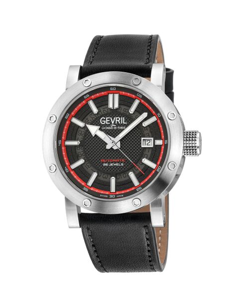 Flat Ironv automatisch herenhorloge van zwart leer