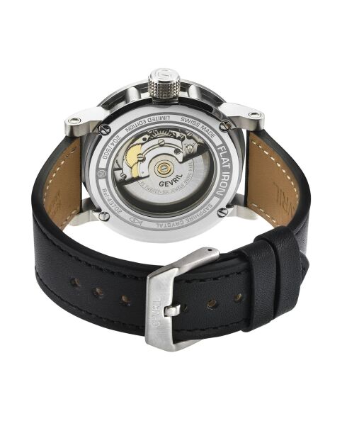 Flat Ironv automatisch herenhorloge van zwart leer