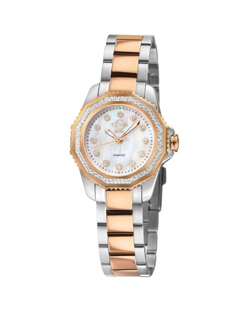 Montre Quartz Femme Cortina en Acier & Diamants argenté/rose doré