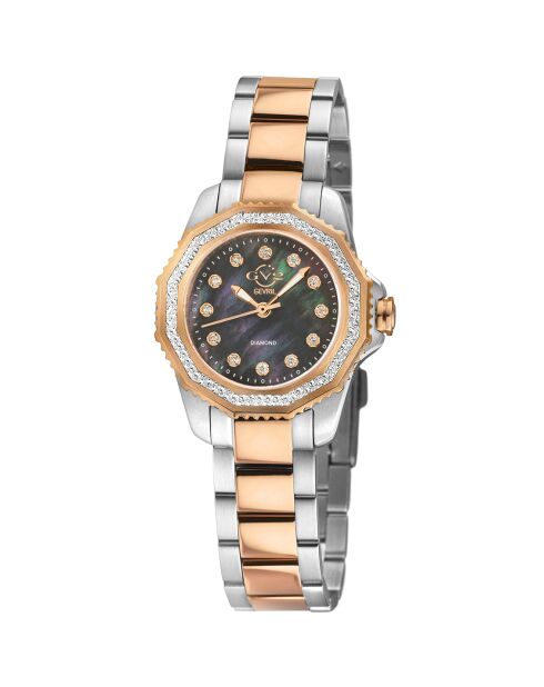 Montre Quartz Femme Cortina en Acier & Diamants argenté/rose doré
