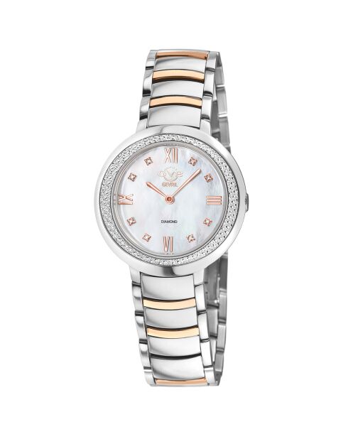 Montre Quartz Femme Amalfi en Acier & Diamants argenté/rose doré