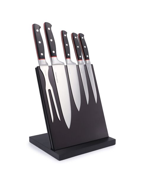 Bloc magnétique 5 couteaux Hiroto  noir/rouge - 22x25x19cm