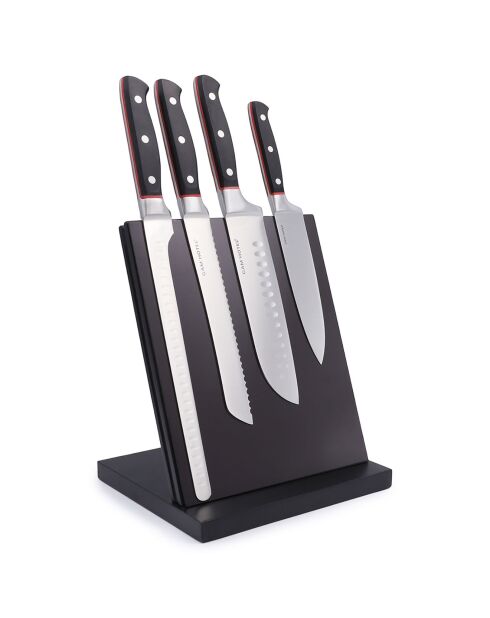 Bloc magnétique 4 couteaux Hironobu  noir/rouge - 22x25x19cm
