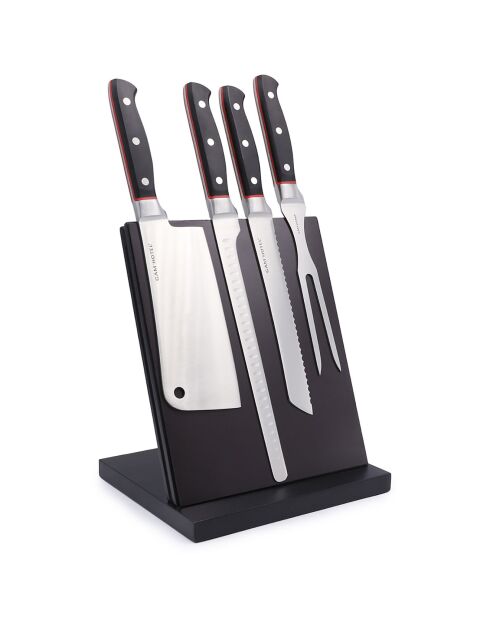 Bloc magnétique 4 couteaux Hiroyuki  noir/rouge - 22x25x19cm