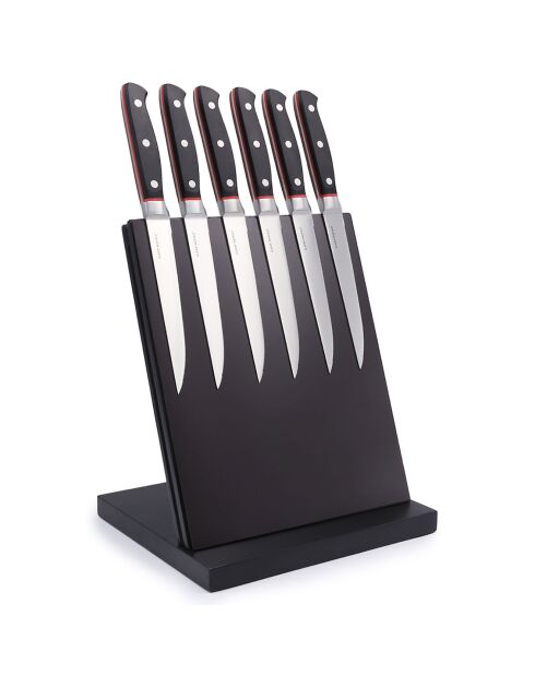 Bloc magnétique 6 couteaux à steak Hiromu noir/rouge -22x25x19cm