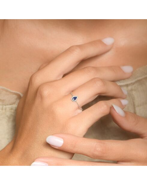 Bague Blue Tear Diamants 0.05 ct Saphir 0.25 ct or blanc