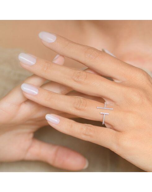Bague Parallèle Asymétrique Diamants 0.1 ct or blanc