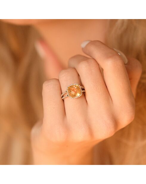 Bague Divine Diamant 0.1 ct & Citrine 3.75 ct or jaune