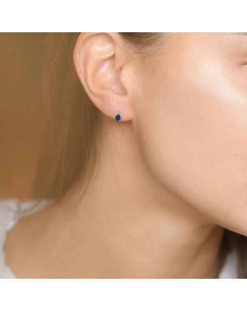 Boucles d'oreilles Larme Diamant 0.02 ct & Saphir 0.32 ct or blanc