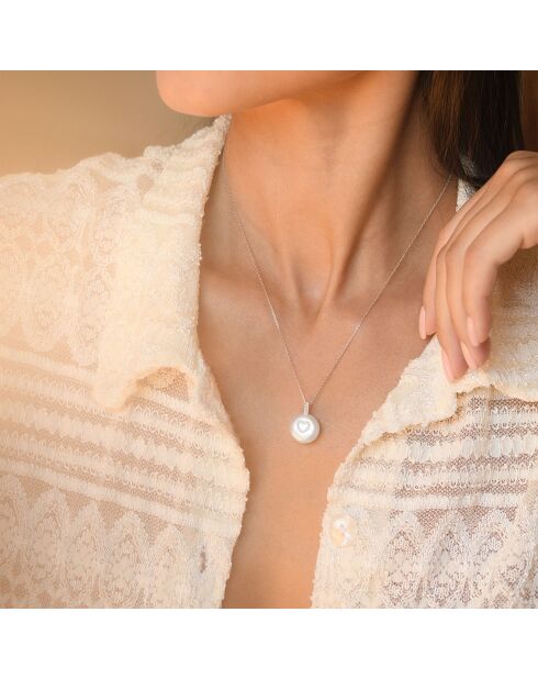Pendentif Diamants 0.07 ct & Perle or blanc