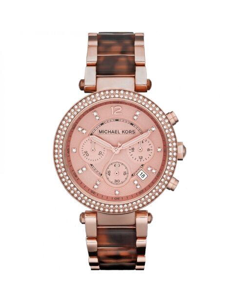 Montre Chronographe Femme en Acier marron/rose doré