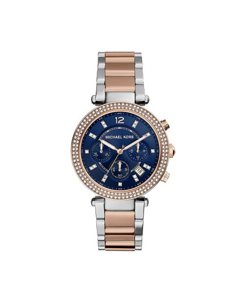 Montre Chronographe Femme en Acier argenté/rose doré