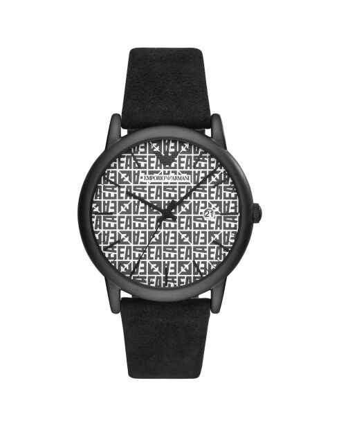 Montre Homme en Cuir lisse & suédé noire