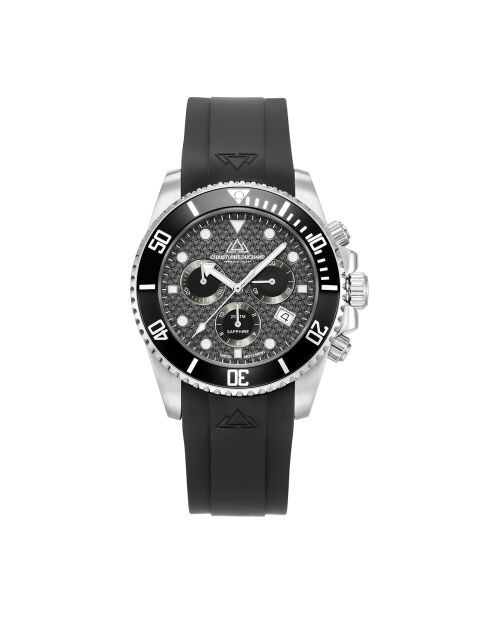Montre Chronographe Homme en Caoutchouc Marine Chrono Rubber argenté/noir