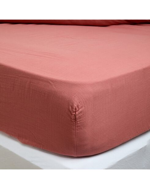 Drap housse Dili en double voile de coton bois de rose