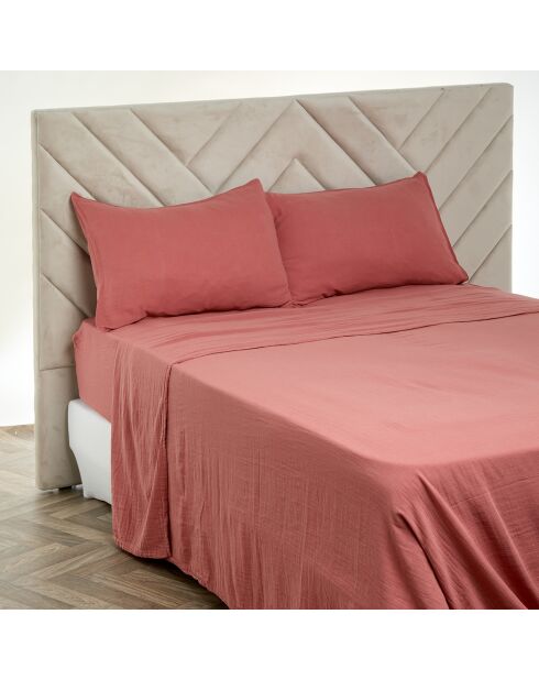 Drap plat Dili en double voile de coton bois de rose