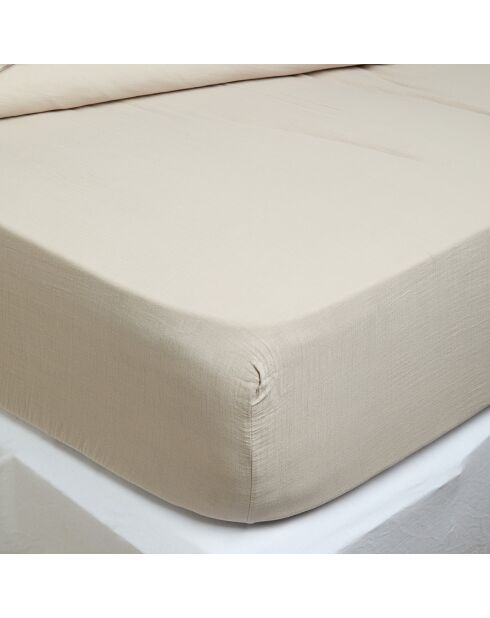 Drap housse Dili en double voile de coton lin