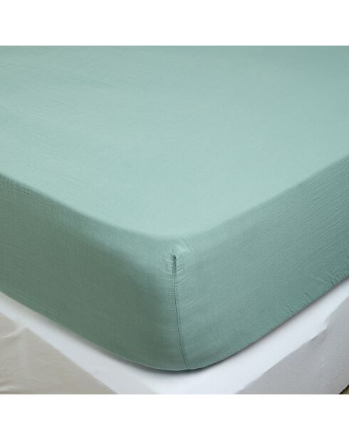 Drap housse Dili en double voile de coton céladon