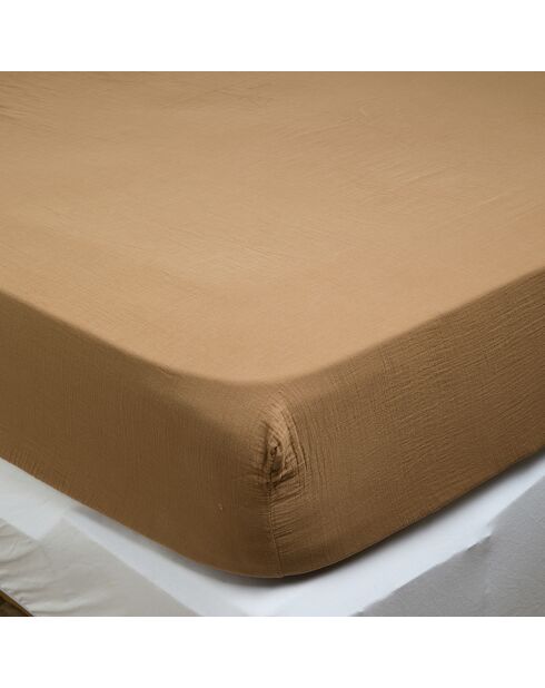 Drap housse Dili en double voile de coton tabac