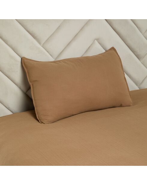 2 Taies d'oreiller Dili en double voile de coton tabac