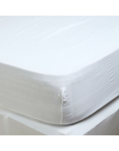 Drap housse Dili en double voile de coton blanc
